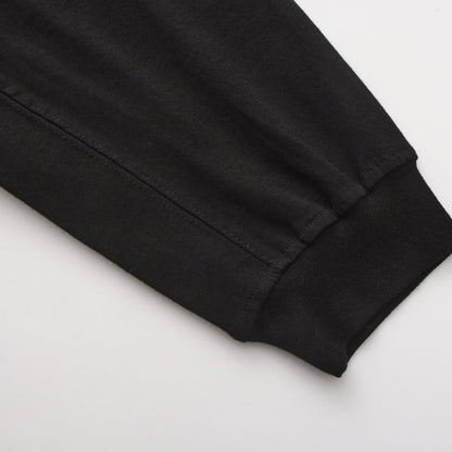 Solid Black Long Sleeve Crew Neck Hem Side Slit Loose T-shirt