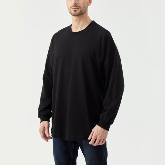 All Black 3-Pack Long Sleeve Hem Side Slit Loose Crew Neck T-shirt