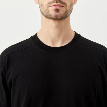 Solid Black Long Sleeve Crew Neck Hem Side Slit Loose T-shirt