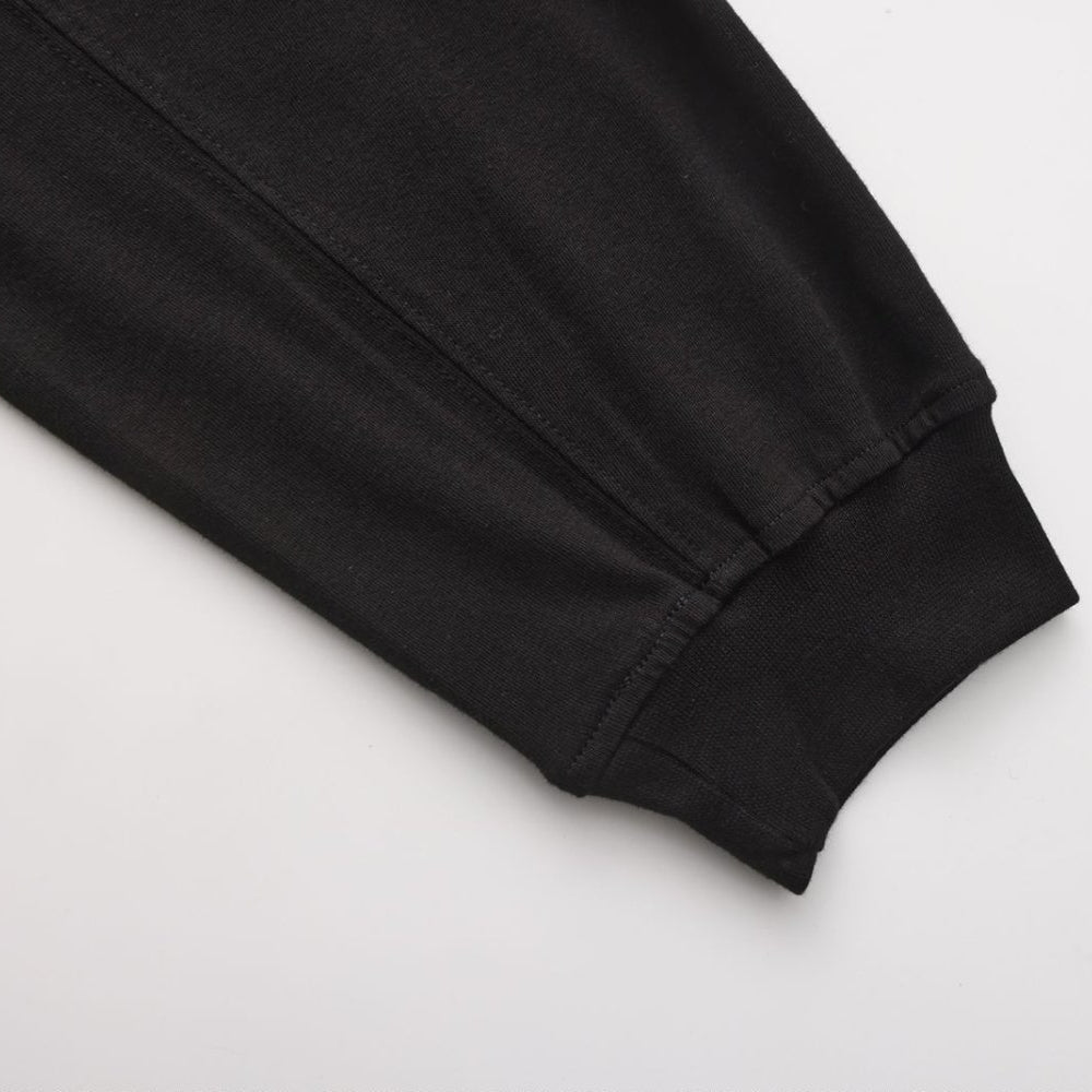 Black Long Sleeve Hem Side Slit Loose Hooded Top