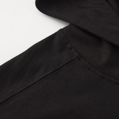 Black Long Sleeve Hem Side Slit Loose Hooded Top