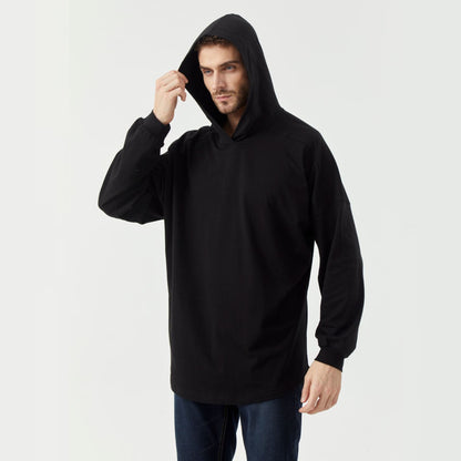 Black Long Sleeve Hem Side Slit Loose Hooded Top