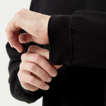 Black Long Sleeve Hem Side Slit Loose Hooded Top