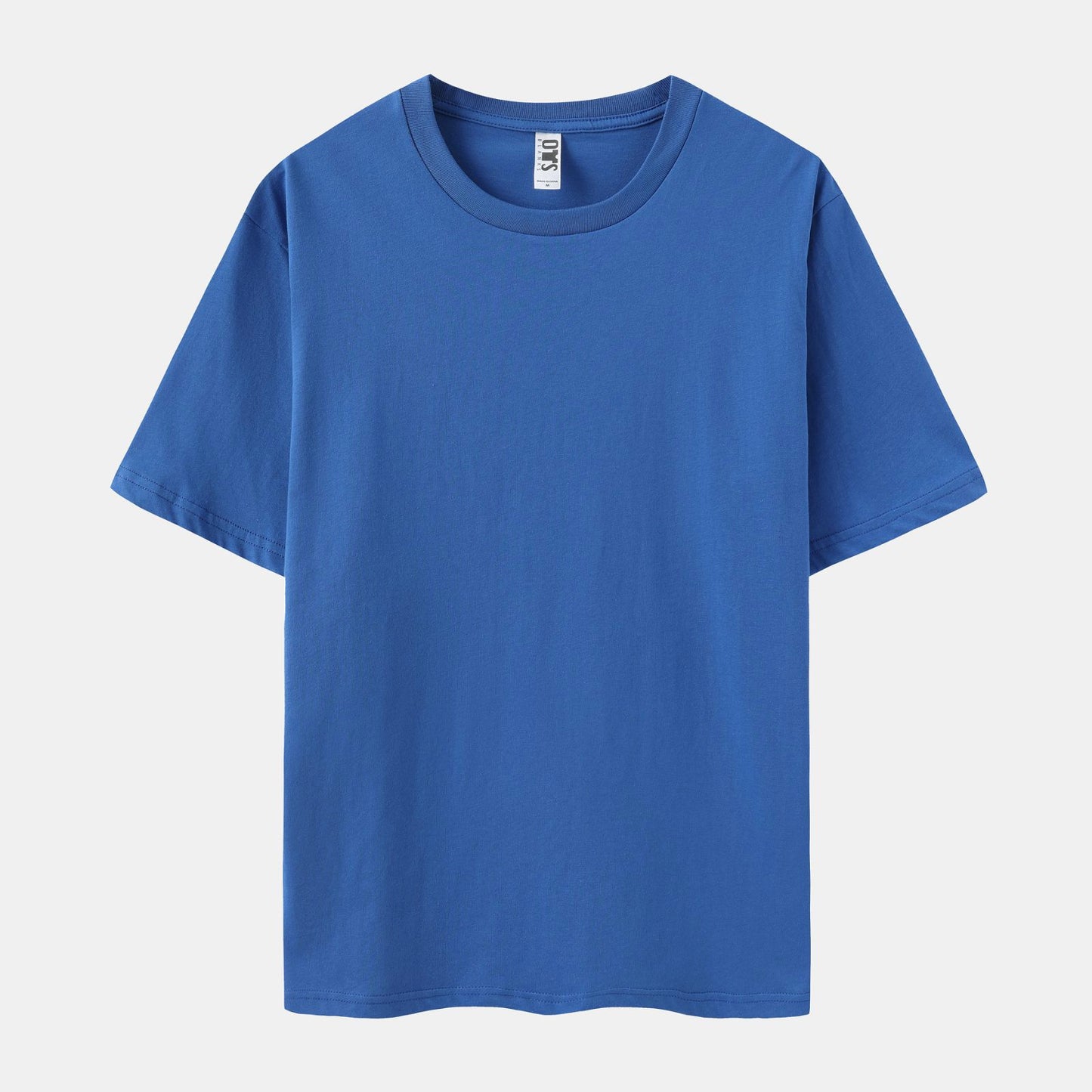 Unisex Solid Vivid Blue Crew Neck