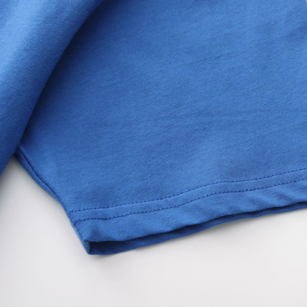 Unisex Solid Vivid Blue Crew Neck