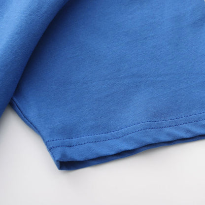 Unisex Solid Vivid Blue Crew Neck