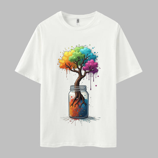 Wishing Tree Print Short Sleeve Crew Neck T-shirt